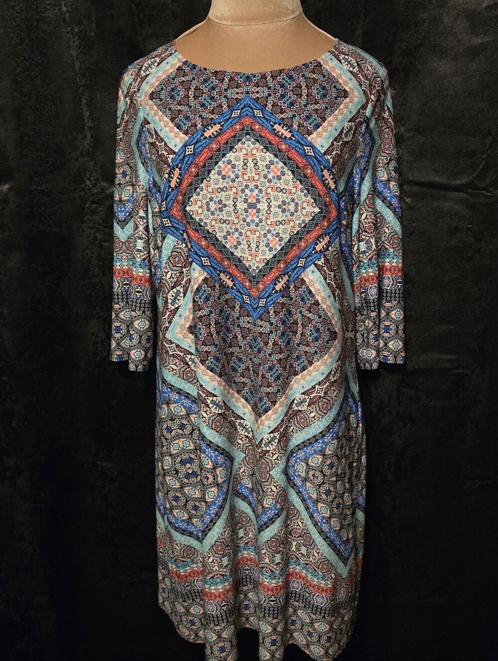 BE By Chetta XL Sunday Best Geometric Maxi Dress in Teal, Navy, Rust